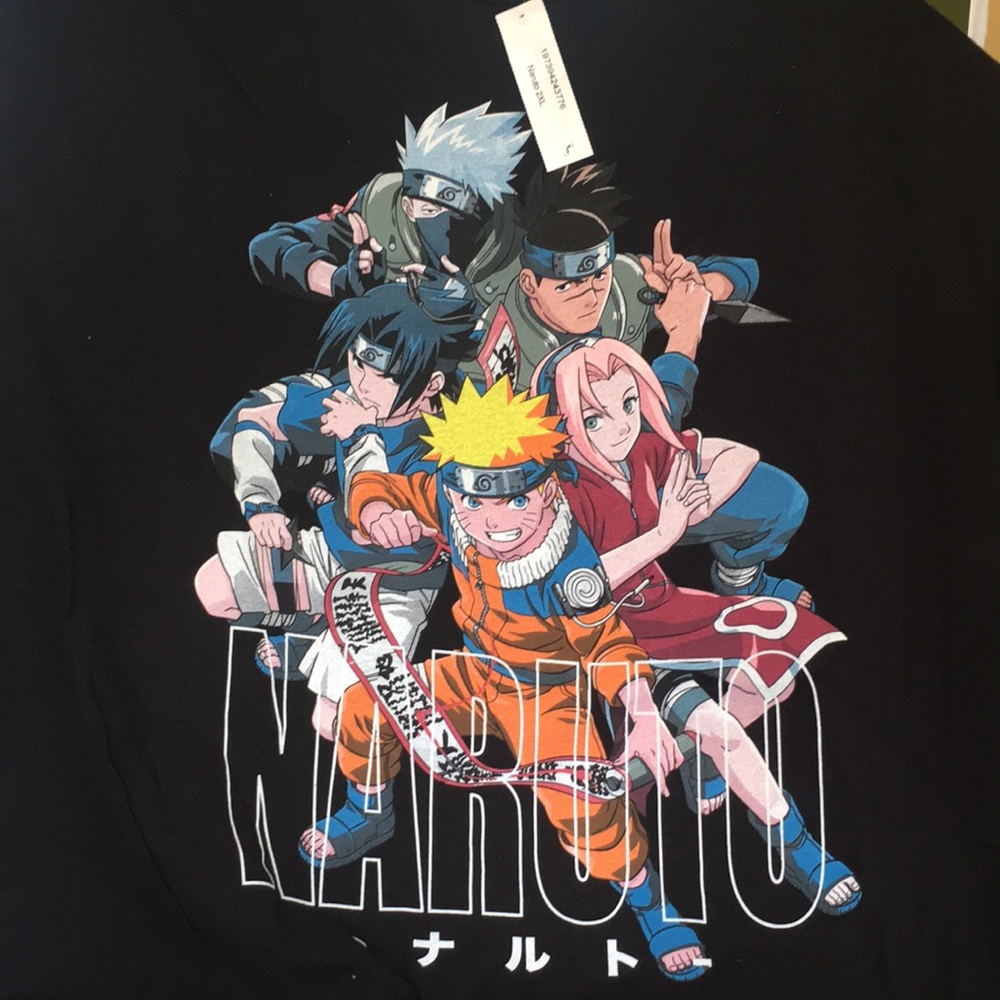 NWT Naruto Black T-Shirt with Vibrant Graphics 2XL (50/52)